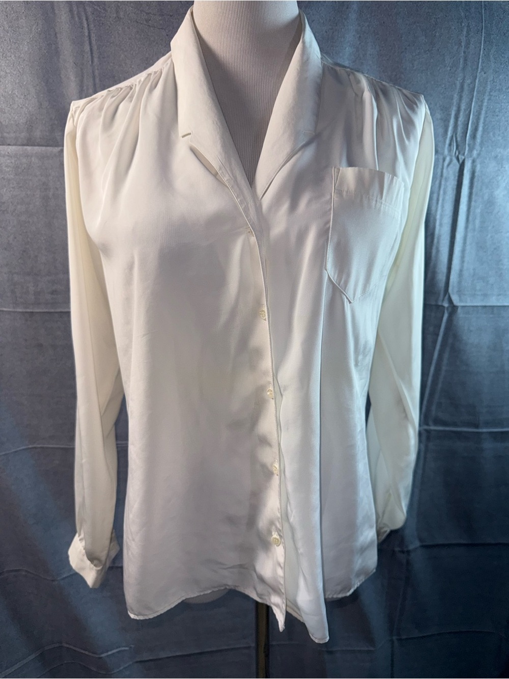1803-Gailord Classic Cream Button-Down Blouse with Chest Pocket